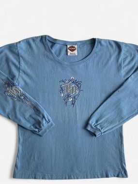 Vintage Y2K blue Harley Davidson long sleeve tee